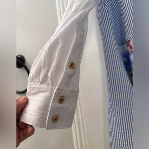 Caleoas Women’s Patchwork Button-Down Shirt Floral and Striped Design, Size M - Picture 7 of 11